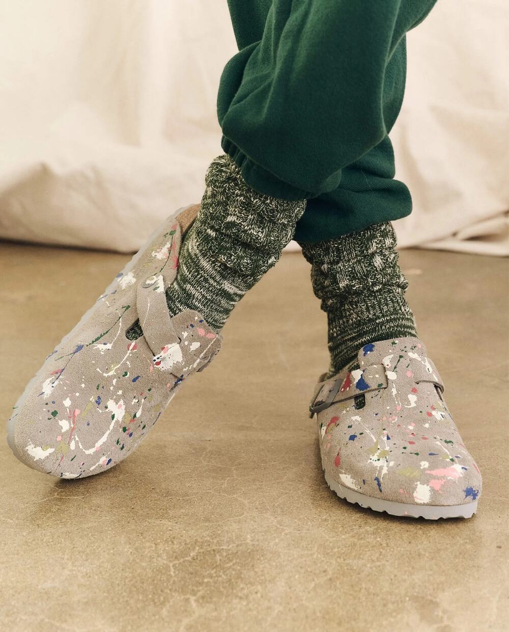 The Great X Birkenstock Boston Gray Multicolor Paint Splatter Sz 39